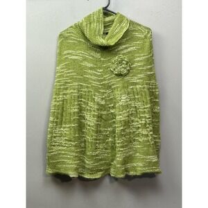 Nadine Sweater Cape Womens S/M Green Cowl Neck Flower Crochet Knit Mohair Blend